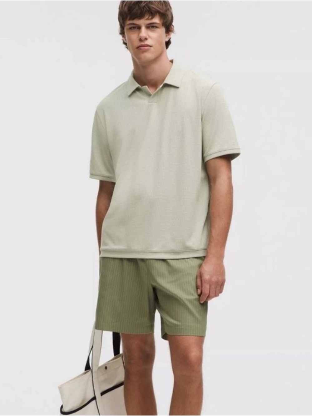 Lululemon Textured Mesh Short Sleeve Polo Men's Size small Fog Green NWT